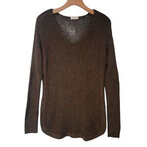 HARPER HERITAGE Sweater Brown Olive Pullover Faux Leather Elbow Patches‎ Women S